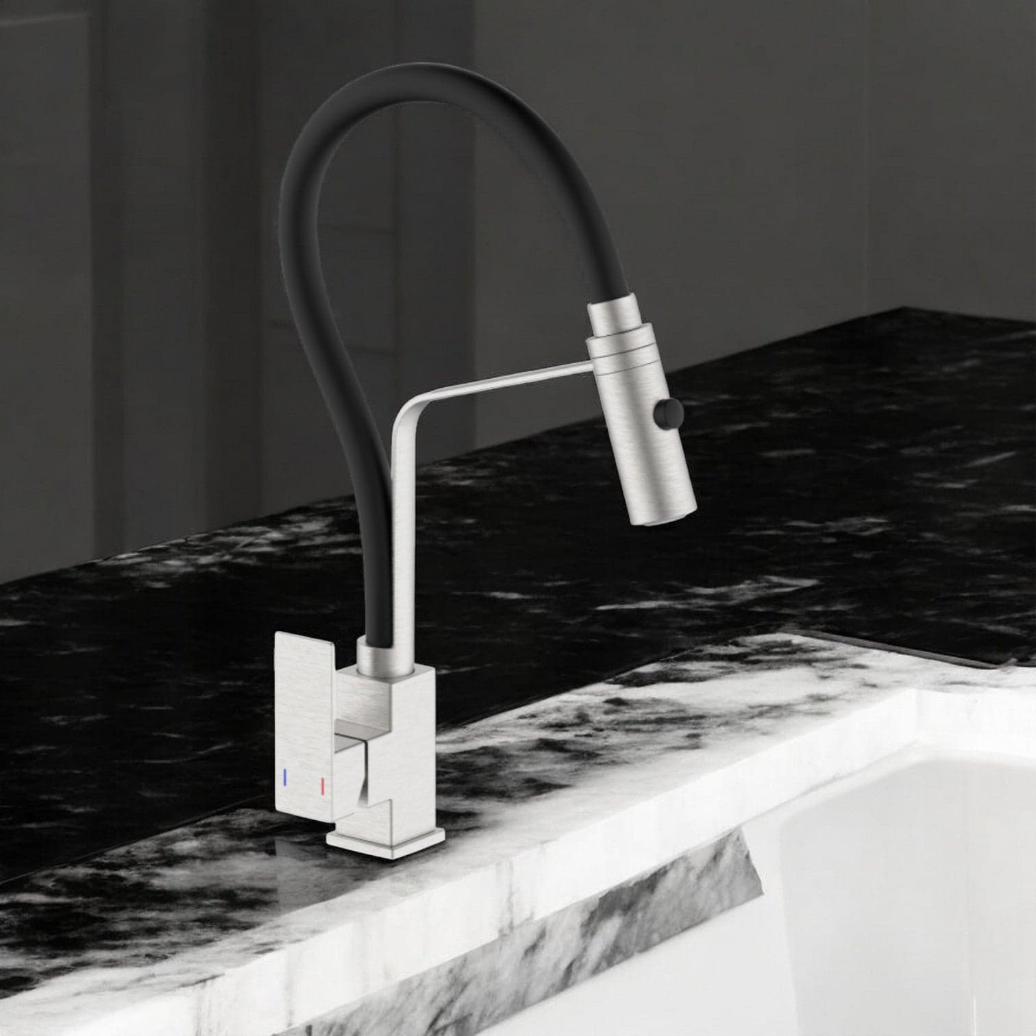 Miscelatore per cucina con doccia estraibile 2 getti in acciaio inox - 2