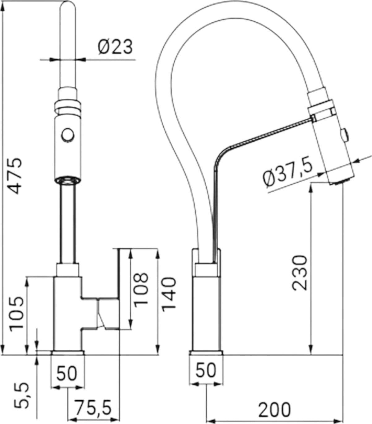 Miscelatore per cucina con doccia estraibile 2 getti in acciaio inox - 3