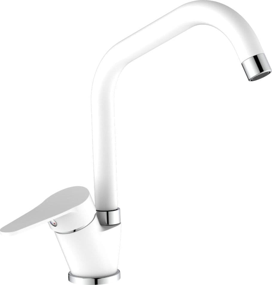 Miscelatore per cucina in ottone bianco, canna a ponte