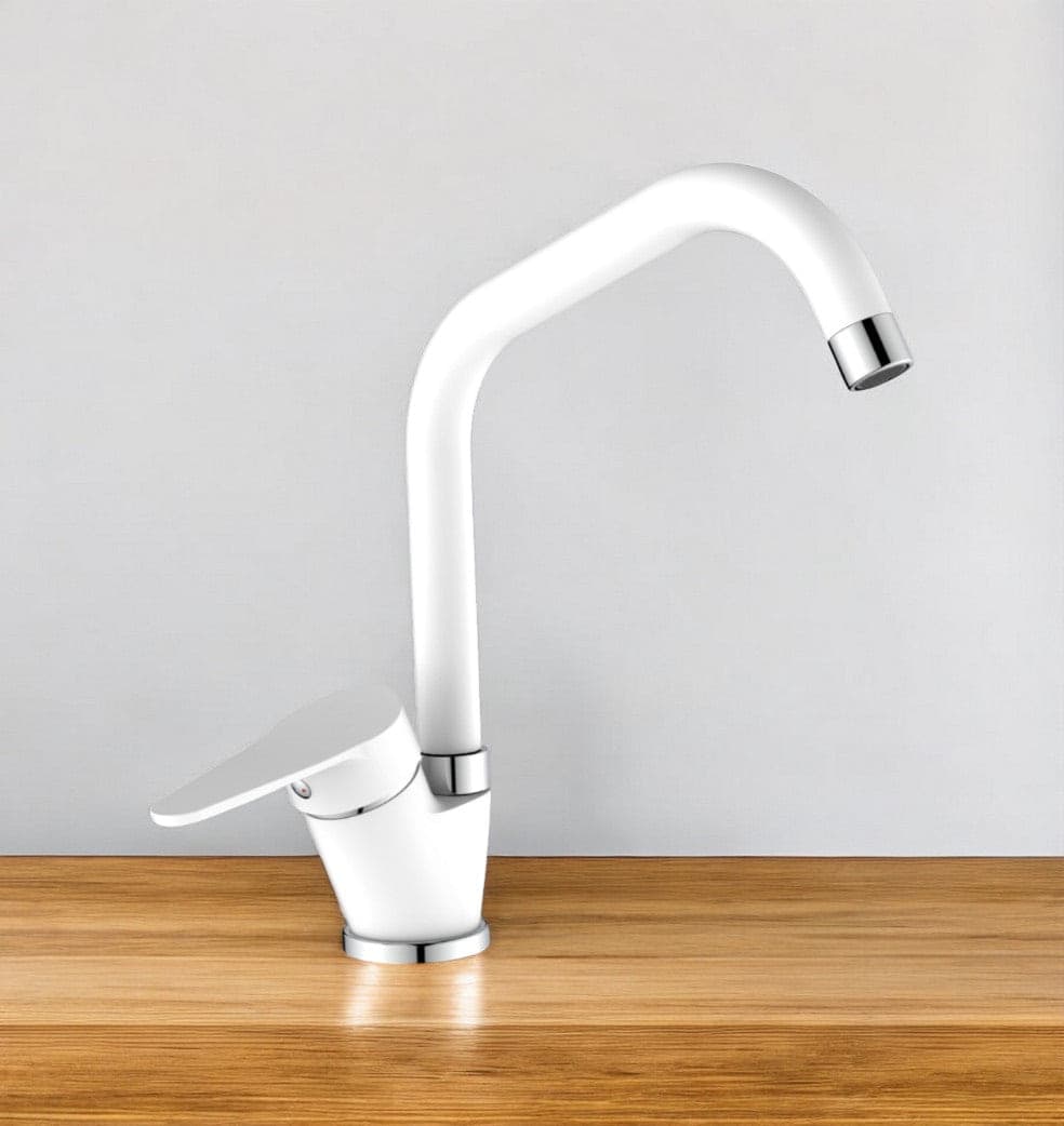 Miscelatore per cucina in ottone bianco, canna a ponte - 3