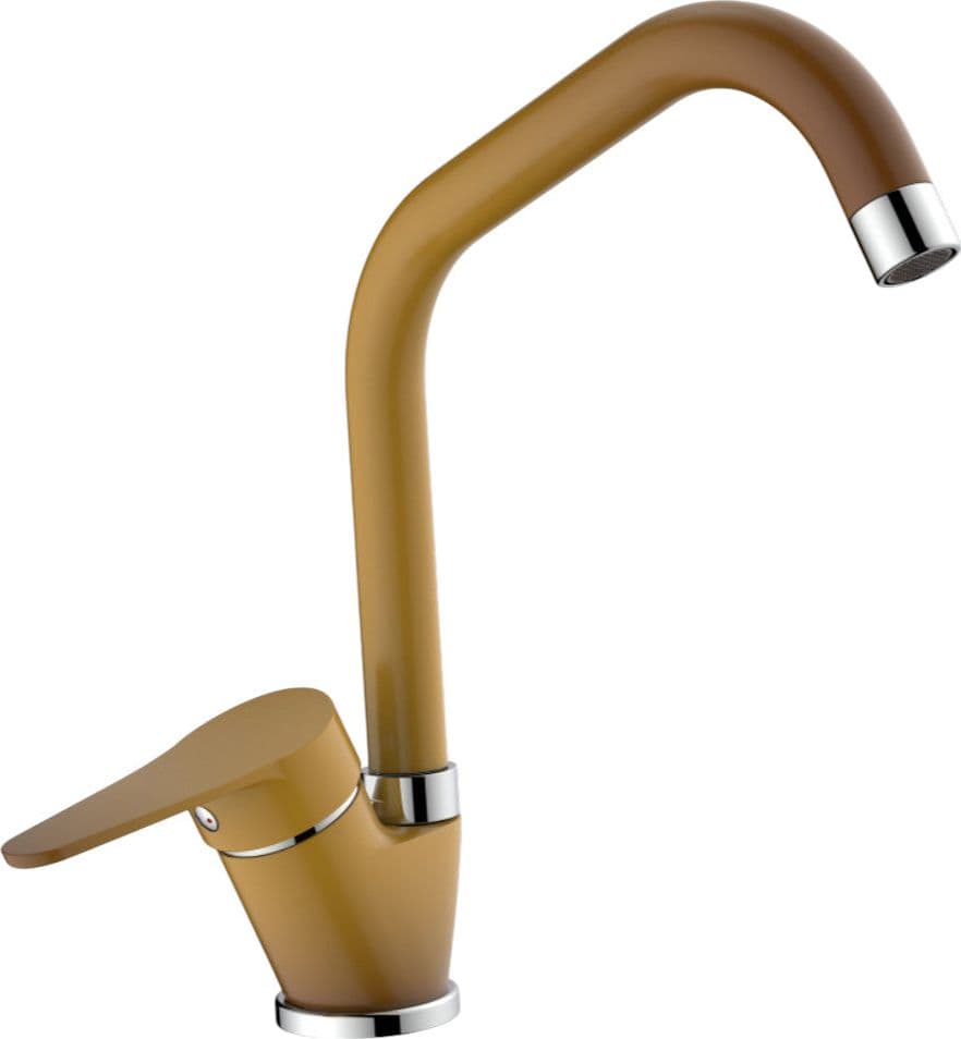 Miscelatore per cucina in ottone colore terra di francia, canna a ponte - 7