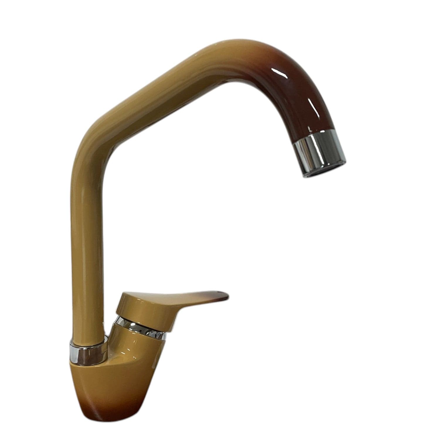Miscelatore per cucina in ottone colore terra di francia, canna a ponte - 4