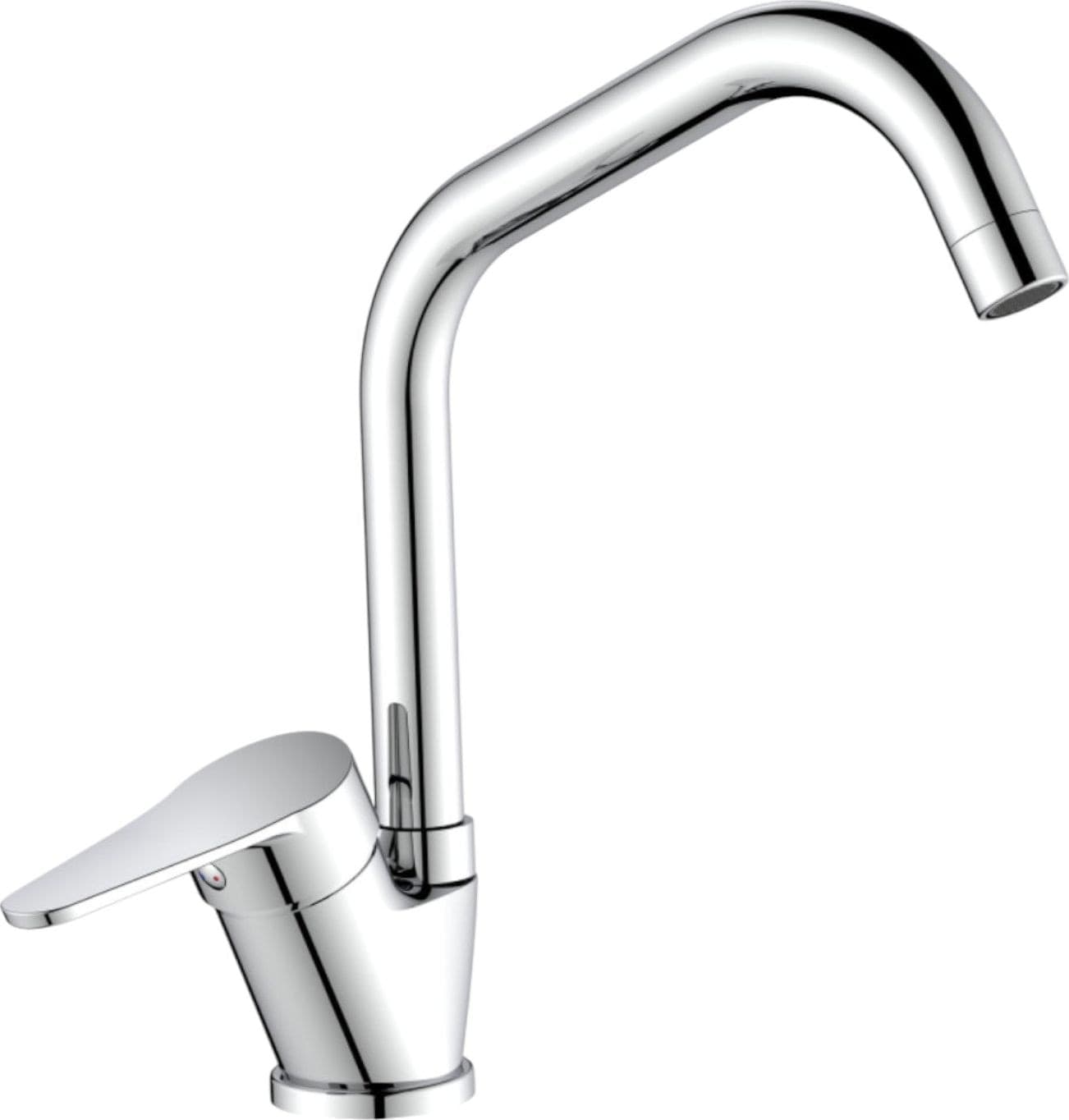 Miscelatore per cucina in ottone cromato, canna a ponte