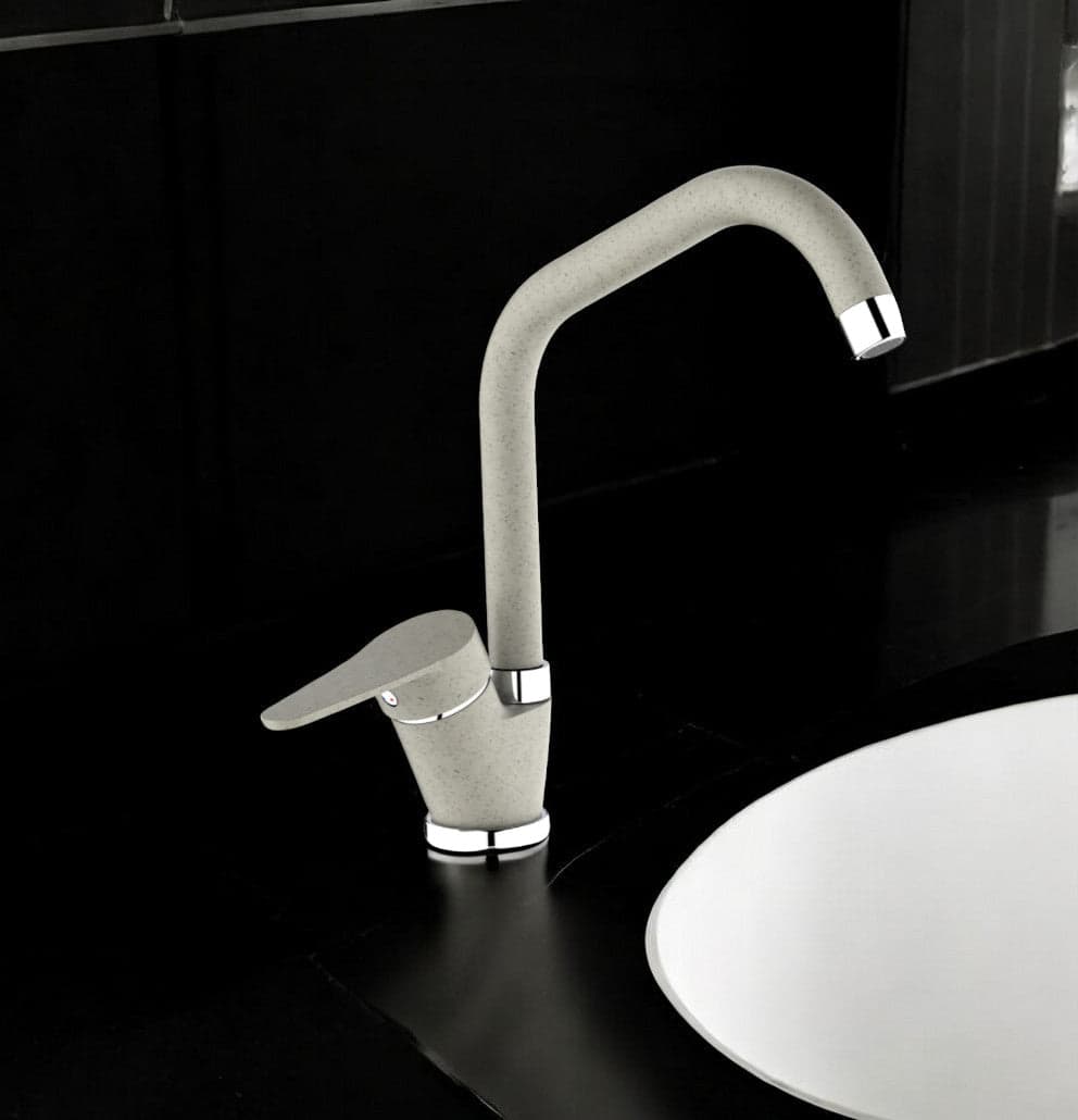 Miscelatore per cucina in ottone effetto avena granito beige, canna a ponte - 2