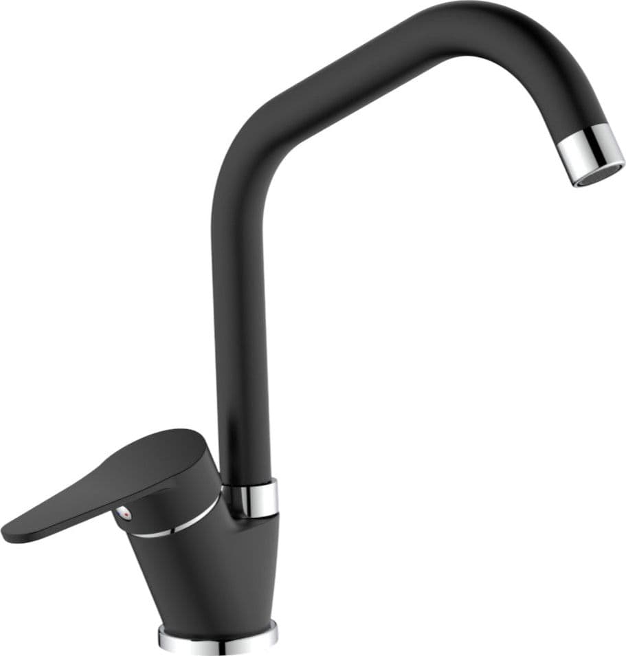 Miscelatore per cucina in ottone finitura granito nero, canna a ponte