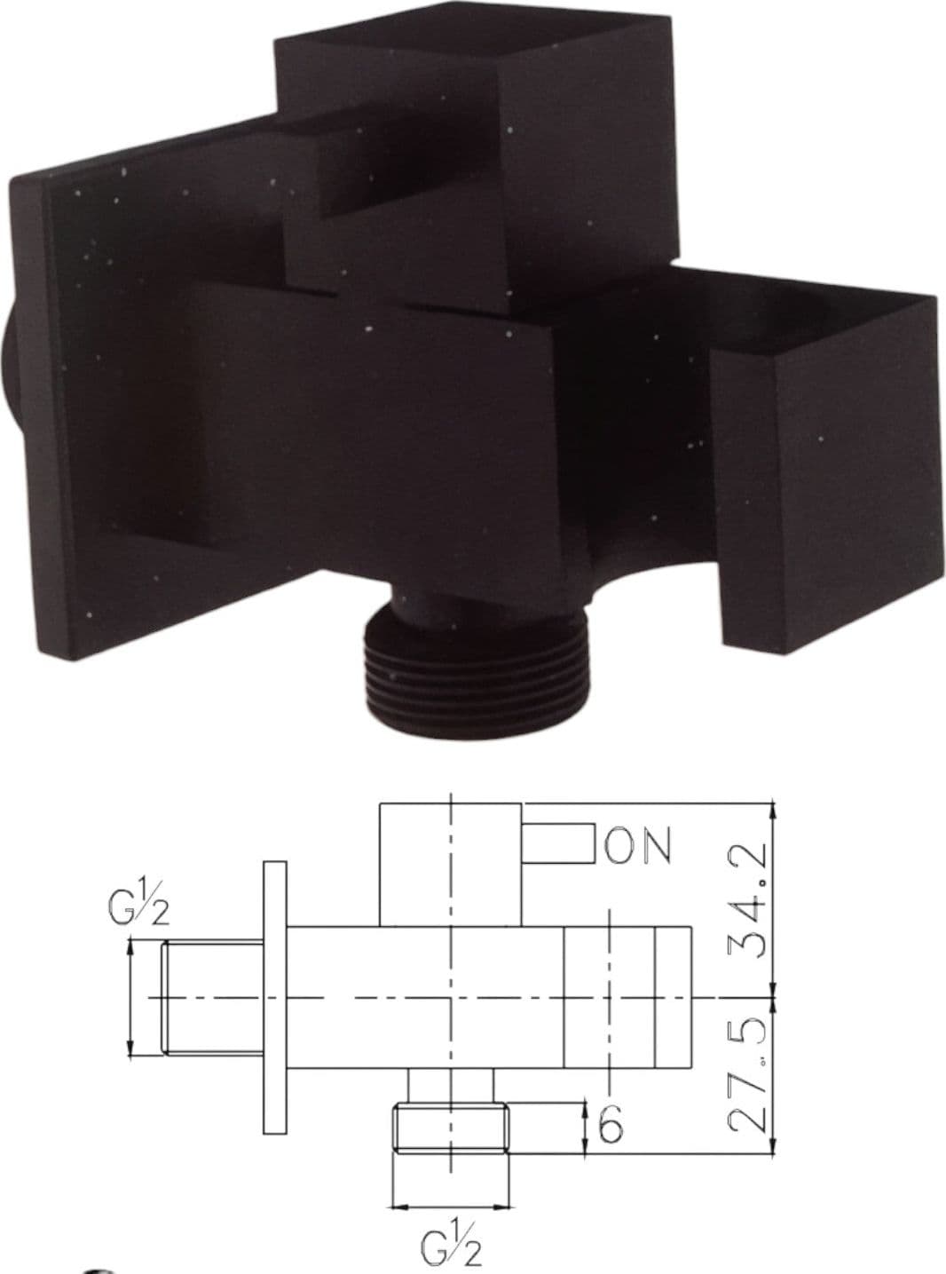 Presa acqua quadrata nera opaca con rubinetto e supporto - 2