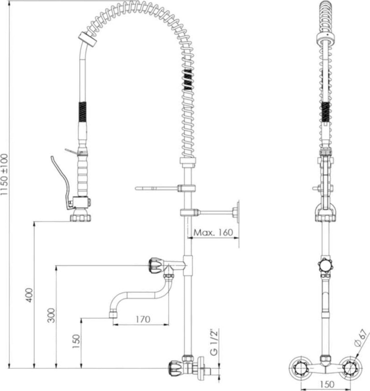 Rubinetto a parete per cucina professionale industriale - 2