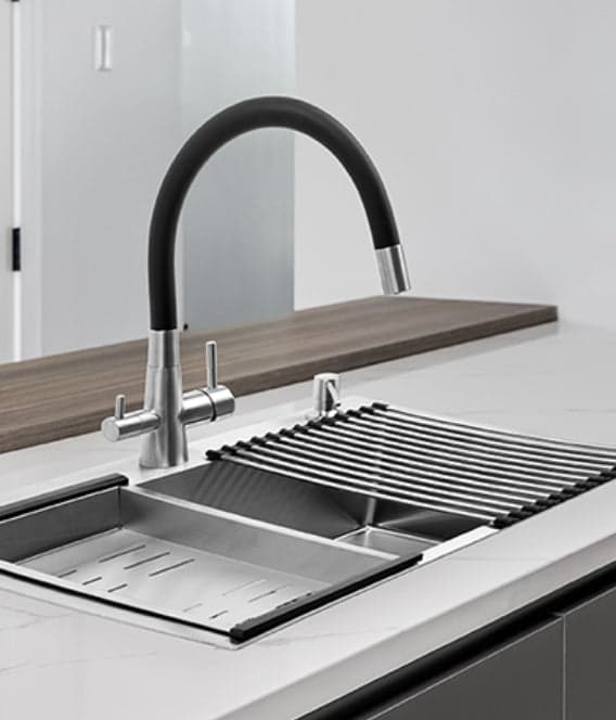 Rubinetto cucina con bocca flessibile e sistema di filtraggio acqua – 2 leve, acciaio spazzolato e design moderno - 2