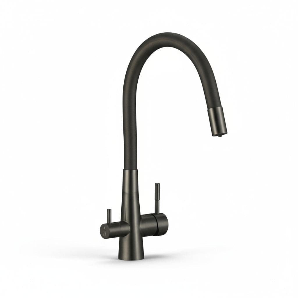 Rubinetto Cucina con Filtro Acqua | Antrarice Spazzolato, Doppia Leva, Canna Flessibile e Design Moderno - 3