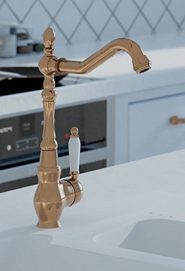 Rubinetto cucina monocomando ramato con bocca a L girevole – aeratore e design elegante - 3