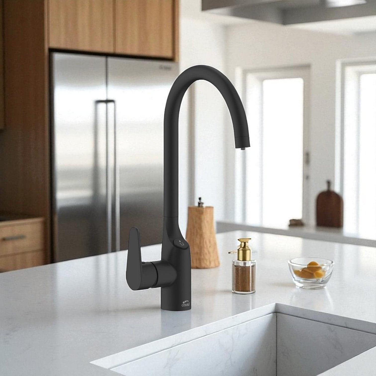Rubinetto Lavello con Filtro Acqua | Beccuccio a U 360°, Nero, Acqua Filtrata Direttamente dal Rubinetto - 2
