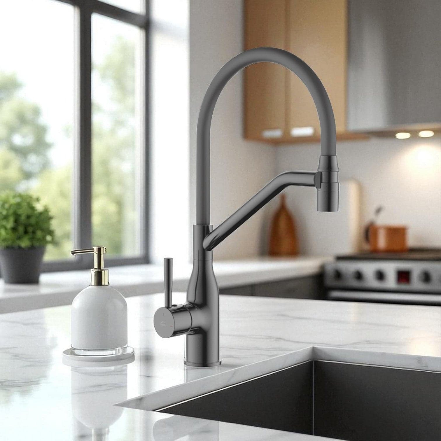 Rubinetto Lavello Grafite | Beccuccio Flessibile a U, Design Moderno ed Ecologico - 2