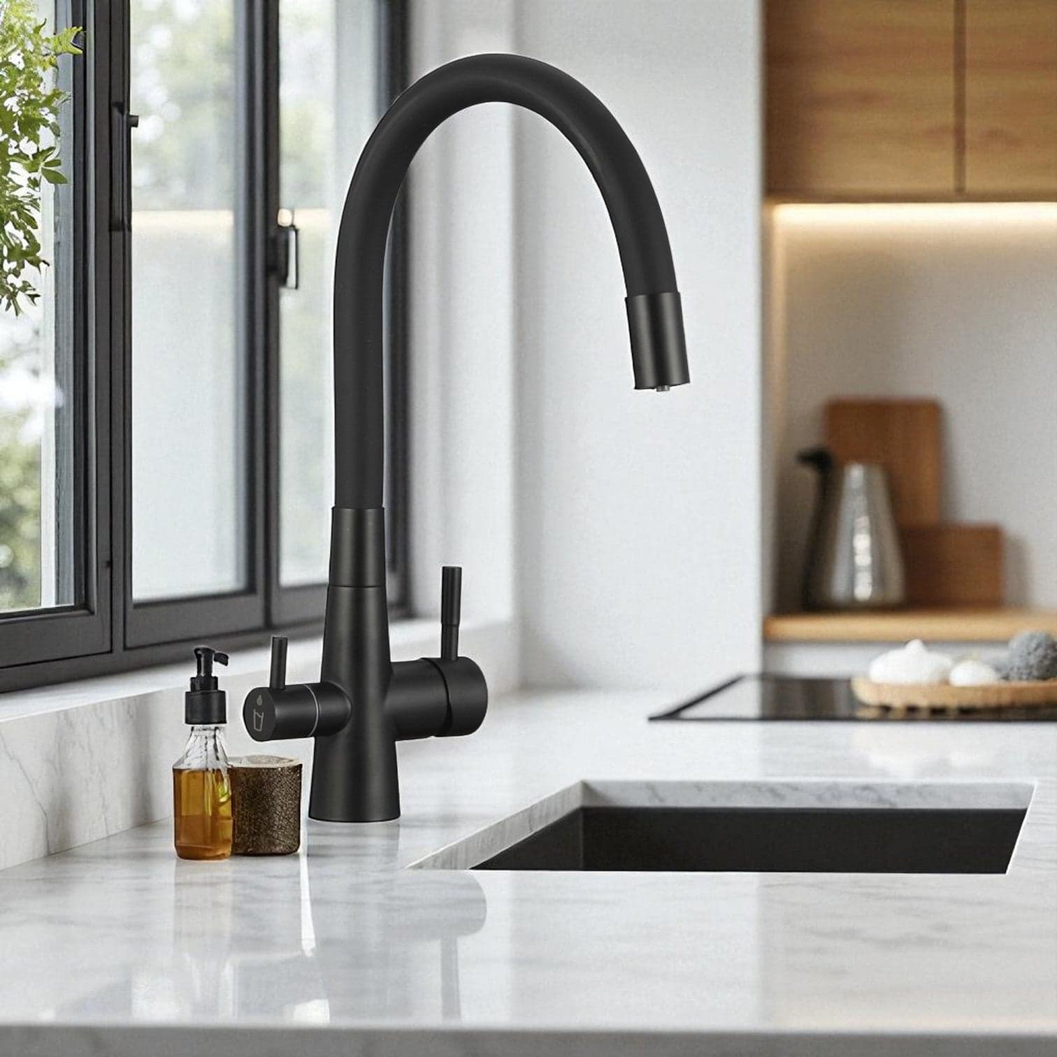 Rubinetto Lavello Nero con Filtro Acqua | Beccuccio Flessibile 360° e Design Elegante per Cucina - 2