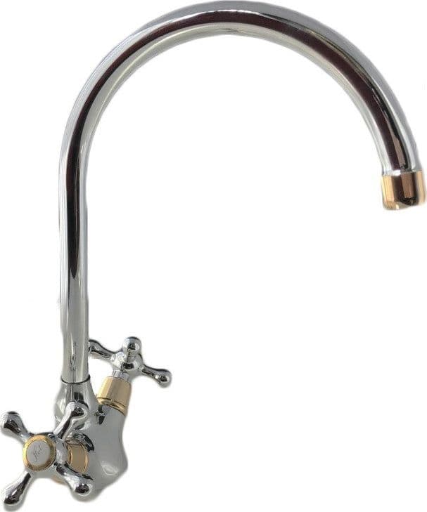 Rubinetto Miscelatore Per Cucina, Maniglie A Stella Cromato Con Canna Ombrello - 2