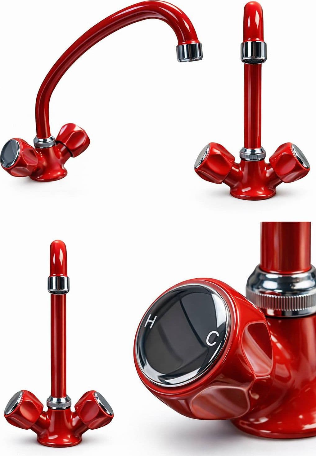 Rubinetto per cucina vintage rosso design - 2