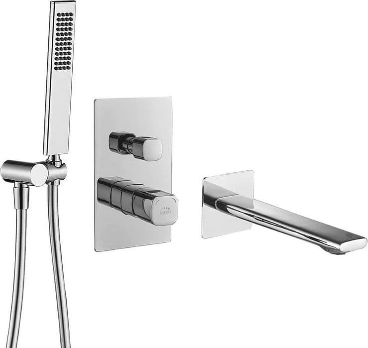 Rubinetto vasca da incasso cromato con set doccia – design moderno, aeratore e tubo flessibile antitorsione
