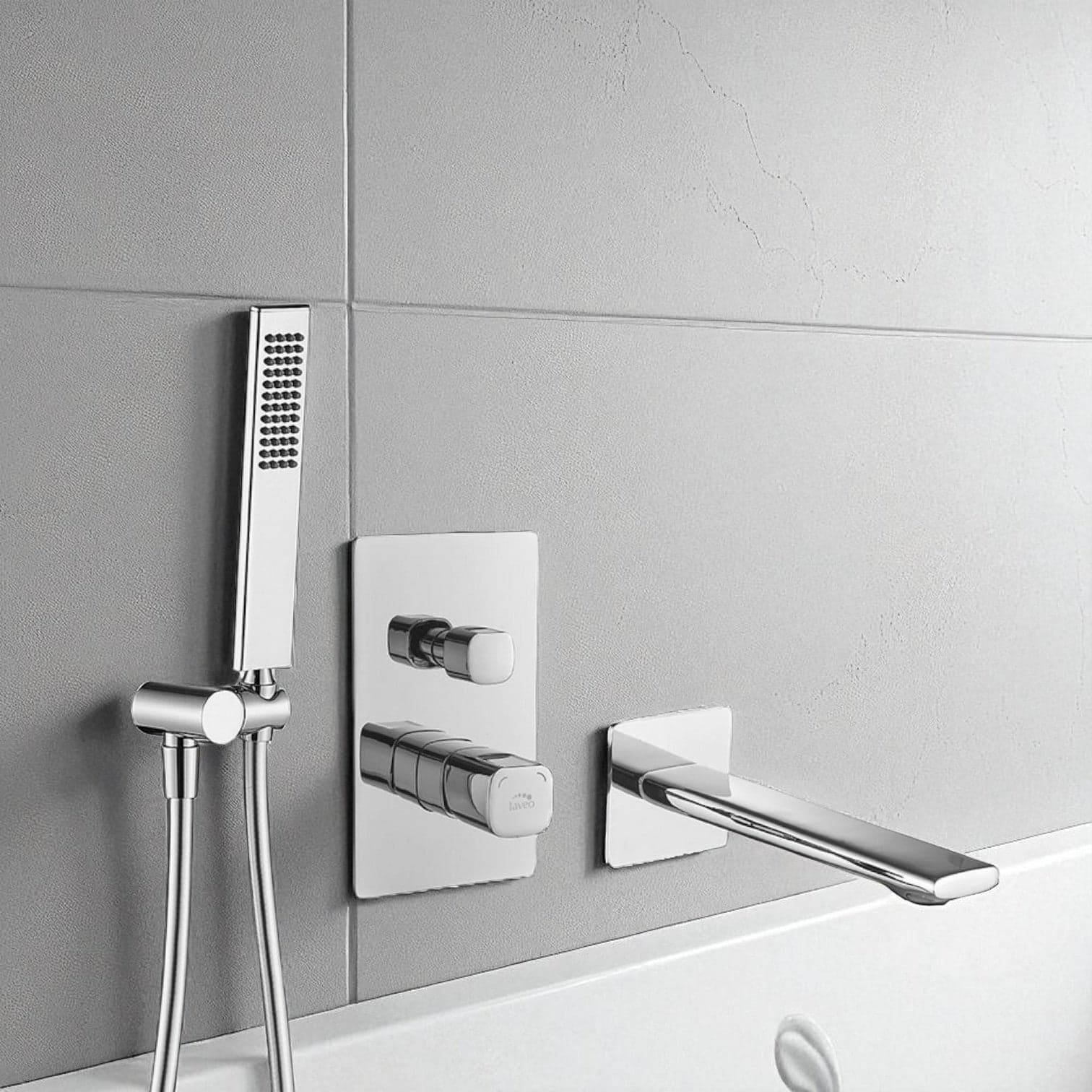 Rubinetto vasca da incasso cromato con set doccia – design moderno, aeratore e tubo flessibile antitorsione - 3