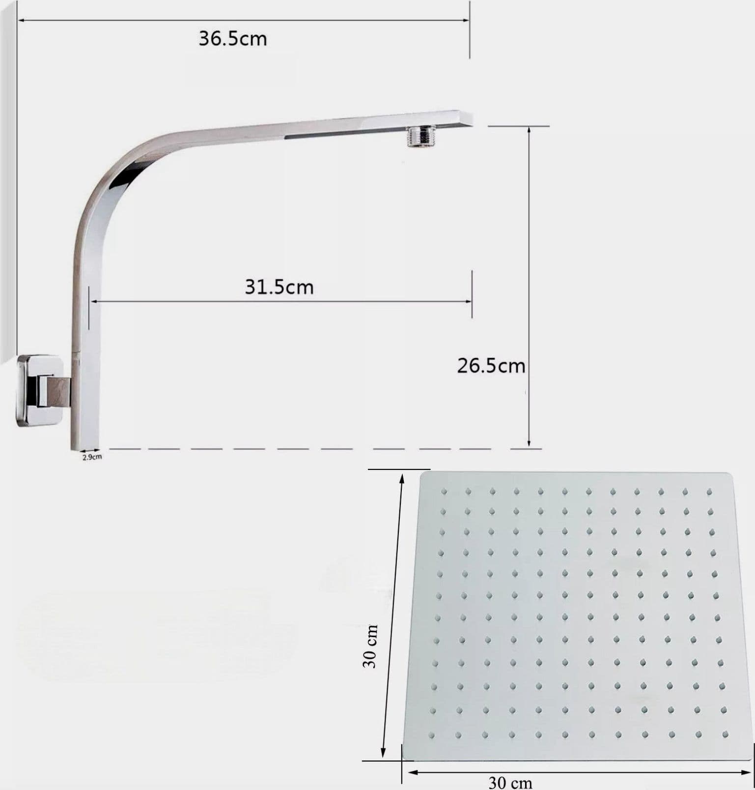 Set doccia completo braccio doccia a sbalzo con soffione doccia quadrato 30x30 - 3