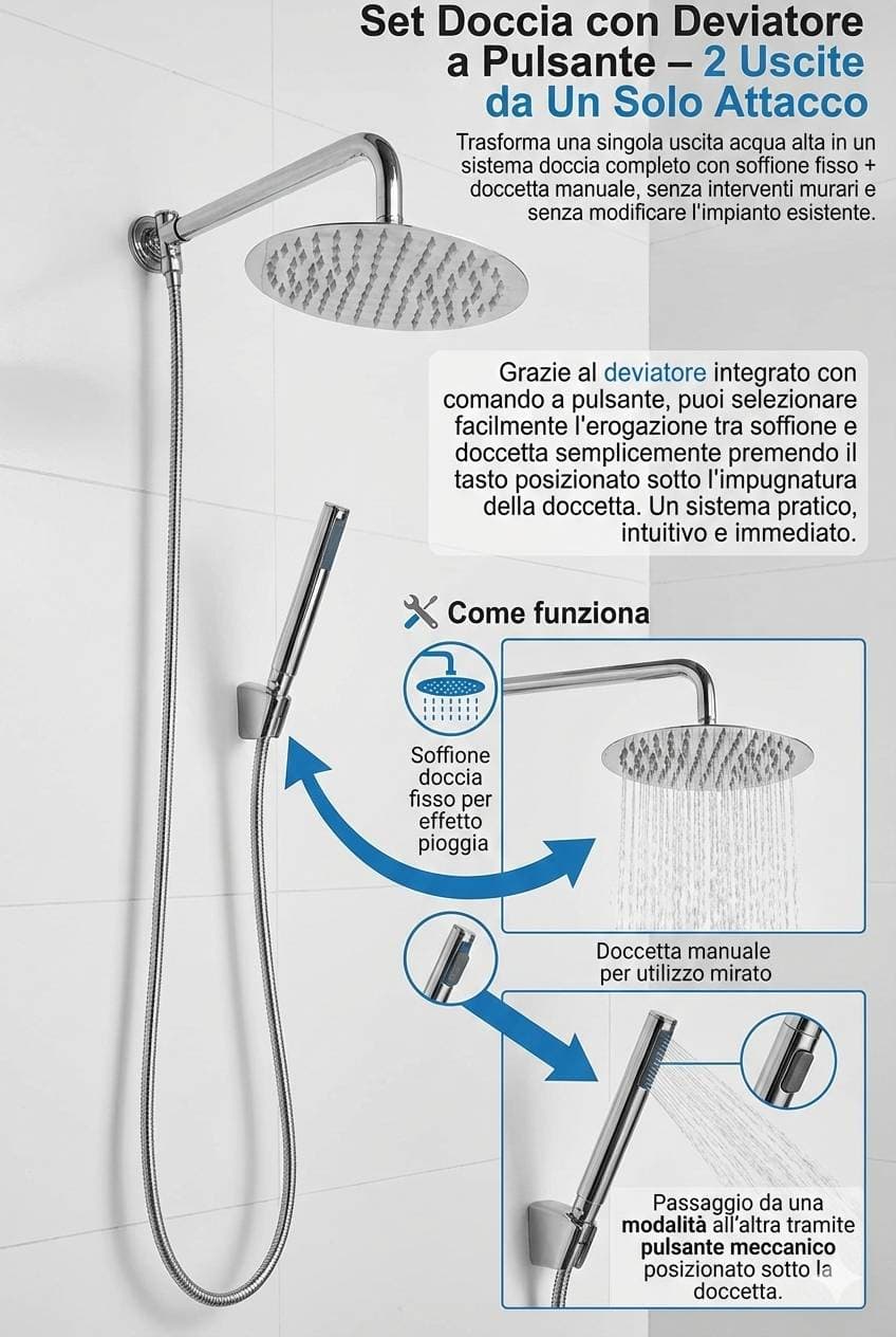 Set Doccia con Deviatore a Pulsante – 2 Uscite da Un Solo Attacco - 2