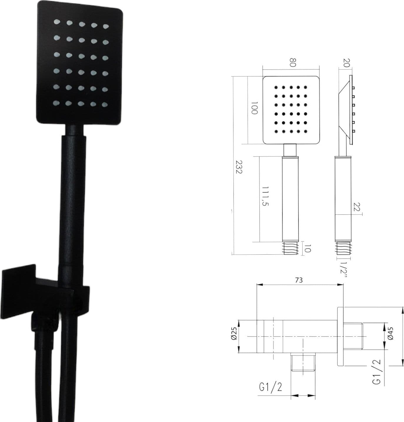 Set doccia quadrato nero opaco - 2