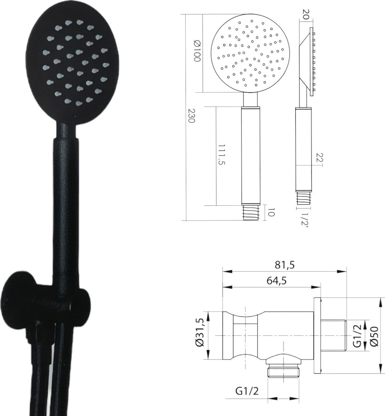 Set doccia tondo nero opaco - 2
