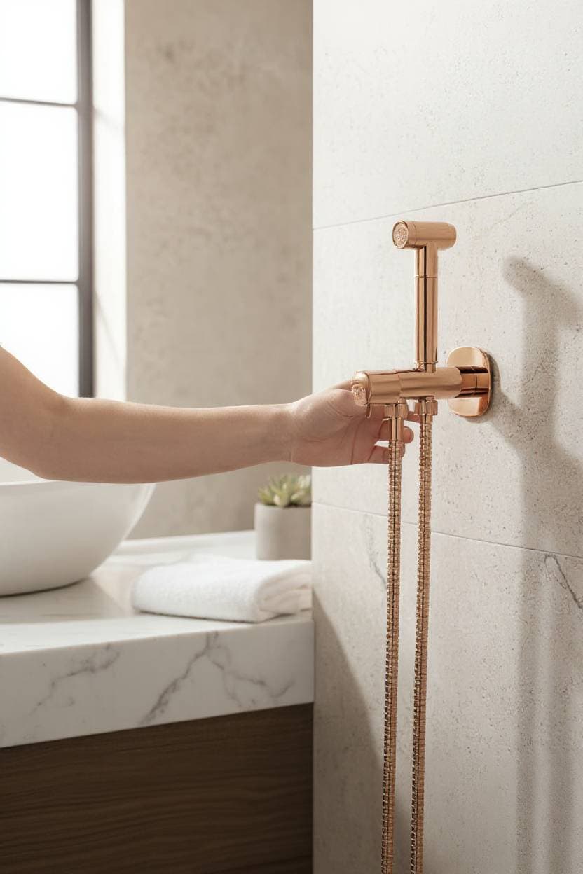 Set idroscopino bidet a incasso oro rosa con doccetta bidet – elegante, trendy e salvaspazio - 2