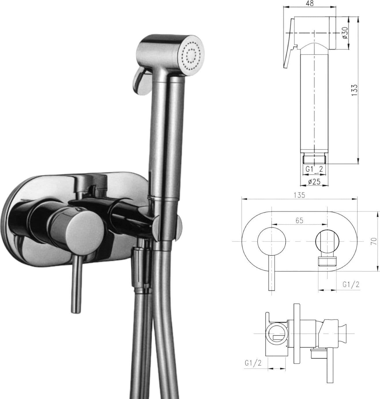Set miscelatore ad incasso tondo con doccetta wc - 2
