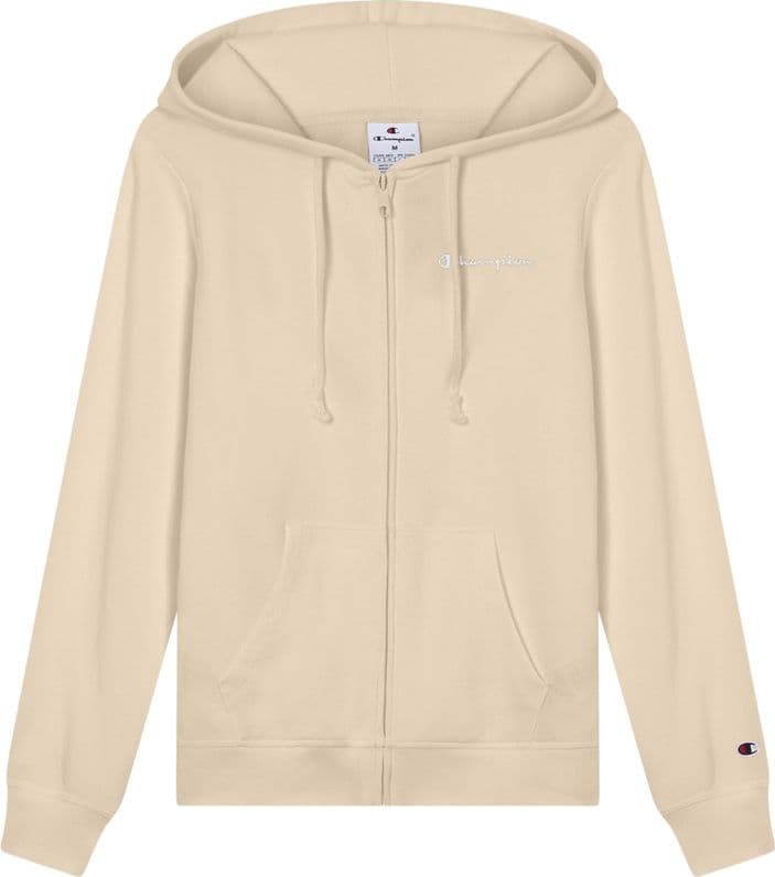 Champion Felpa Donna con Cappuccio e Zip Slim Fit Icons con Tasche, Logo Ricamato e Patch “C” Beige