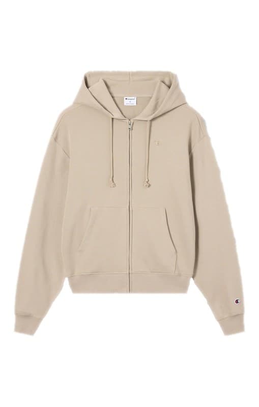Champion Felpa Donna con Cappuccio e Zip Icons Oversize Casual con Tasche e Logo Ricamato Beige - 2