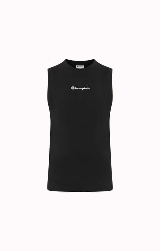 Champion Script Shop - Maglietta senza Maniche da Ragazzo,Nero - 2