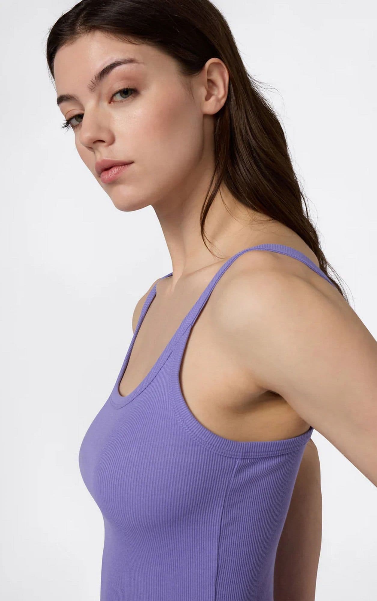 Canotta Donna Icons a Costina Stretch Lilla – Vestibilità Fitted con Logo Ricamato - 2