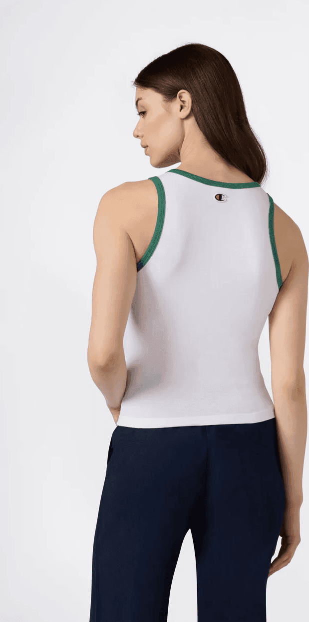 Champion Canotta ringer donna con grafica – Top senza maniche in cotone stile sportivo casual Bianco