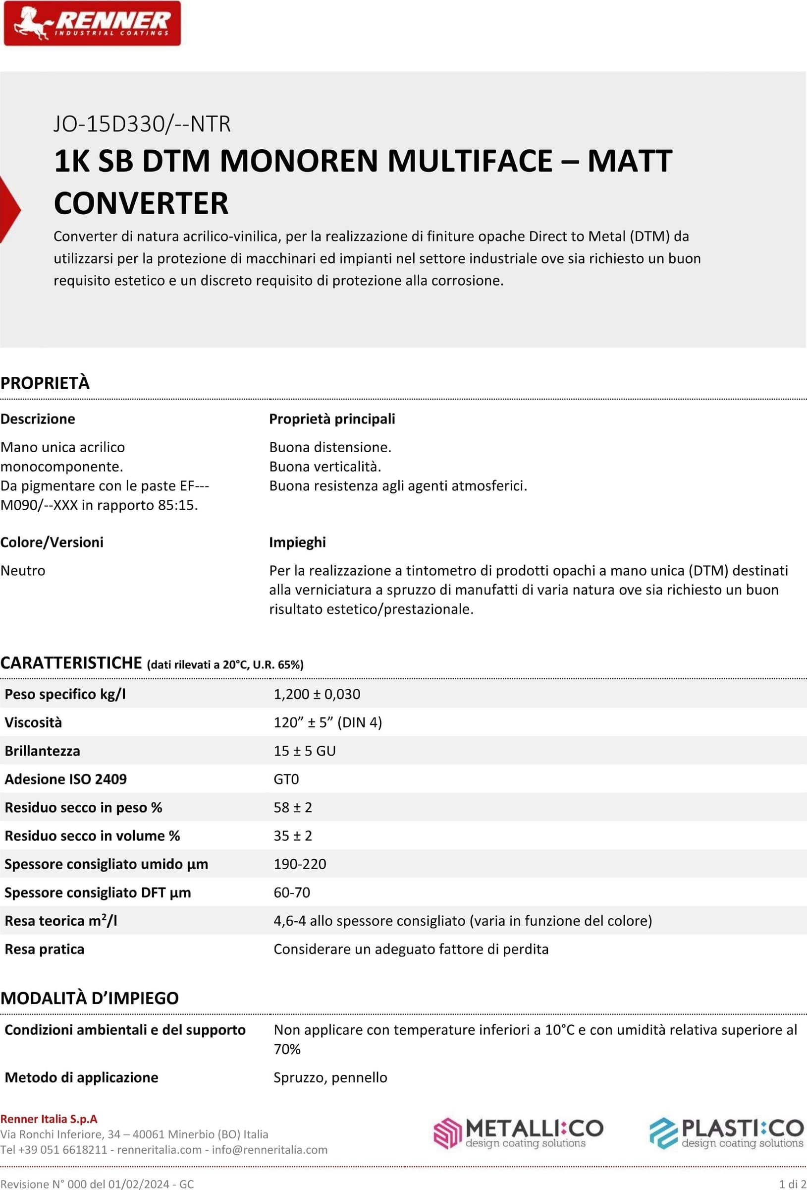 Renner Monoren 5kg smalto opaco - tutti i Ral 1000 - base nitro a rapida essiccazione - 6