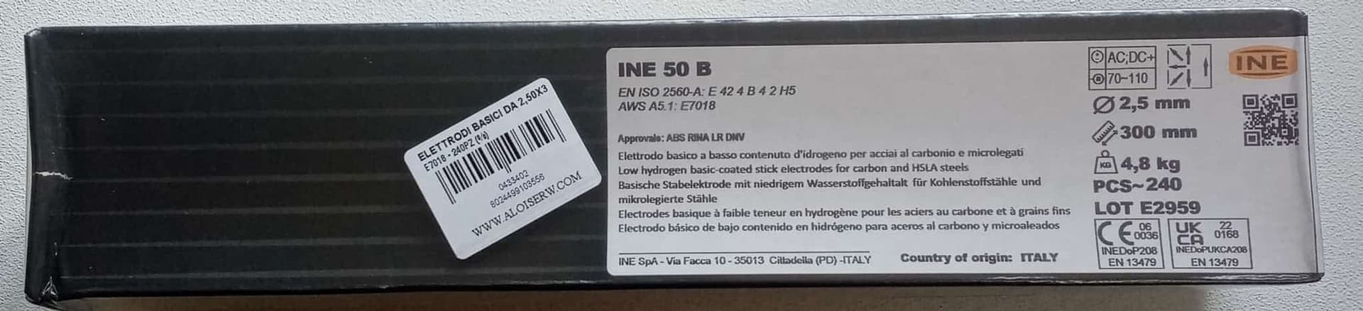 Elettrodo basico 240pz INE 50 B E7018 da 2,5 x 300mm colore grigio per la saldatura di acciaio al carbonio e microlegati - 3