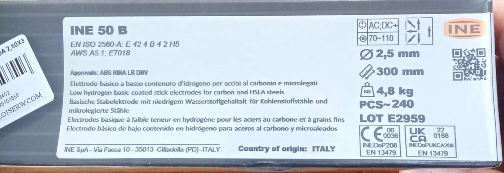 Elettrodo basico 240pz INE 50 B E7018 da 2,5 x 300mm colore grigio per la saldatura di acciaio al carbonio e microlegati - 4