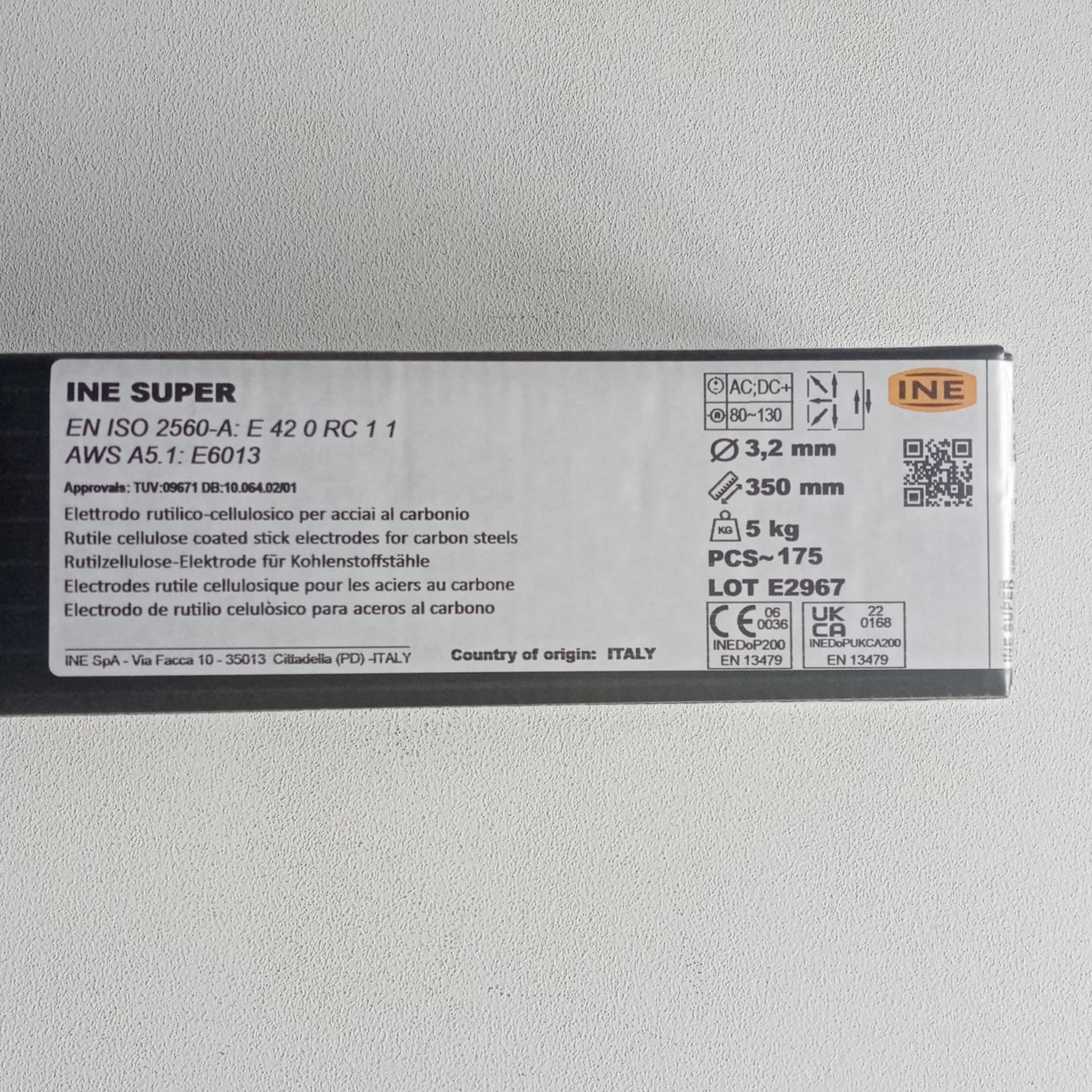 Elettrodo rutile INE 45 E6013 da 3,2 x 350mm colore grigio per la saldatura di acciaio al carbonio - 175pz - 4