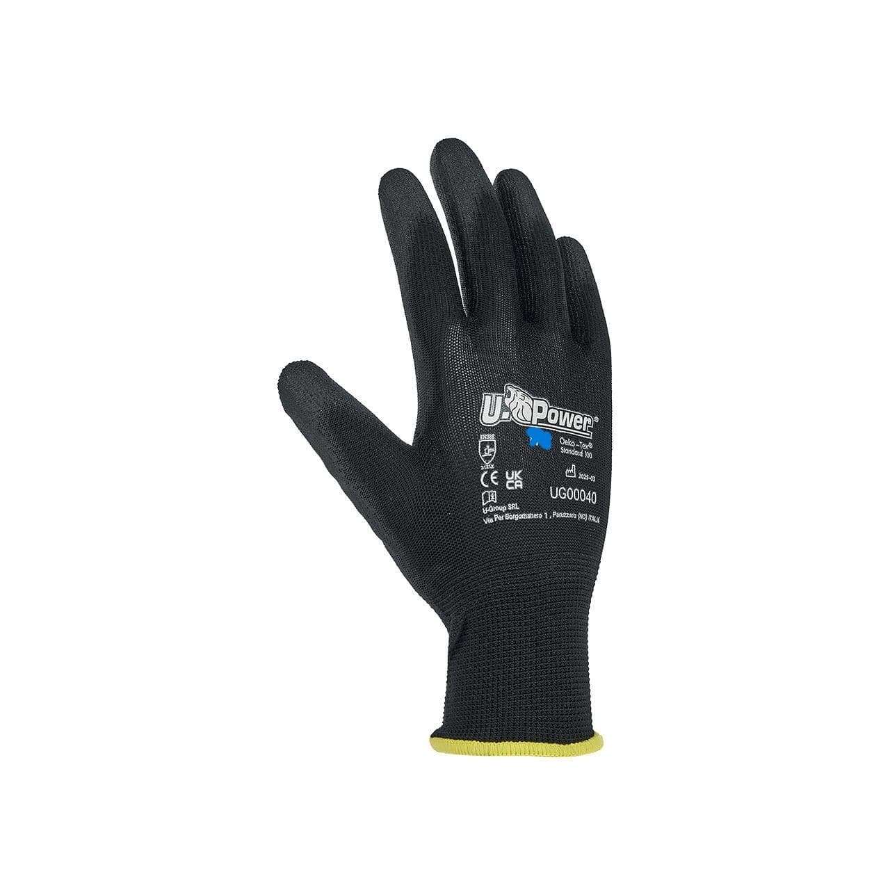 U-Power Onix, 12 paia di guanti da lavoro, supporto poliestere nero e poliuretano