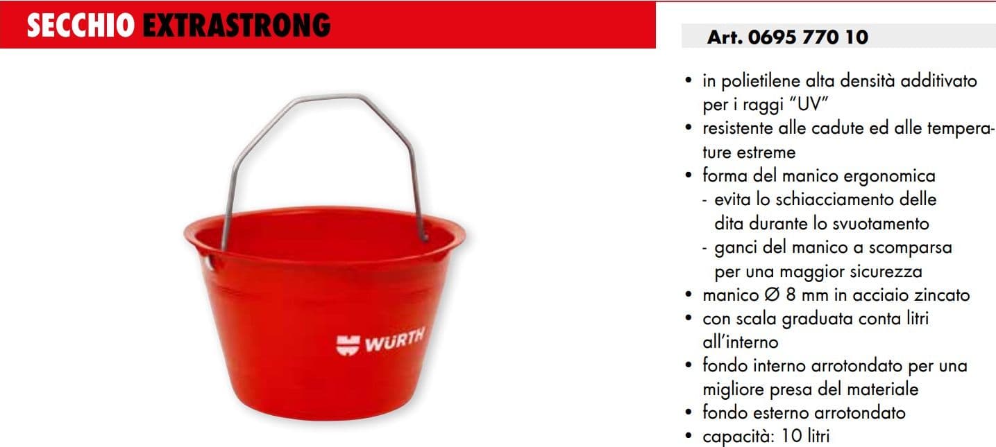 Wurth 5pz secchio per muratore extrastrong colore rosso - 6