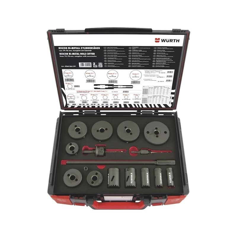Assortimento di 16 seghe a tazza HSSCo8 dalla 19 alla 76 mm per utilizzo professionale