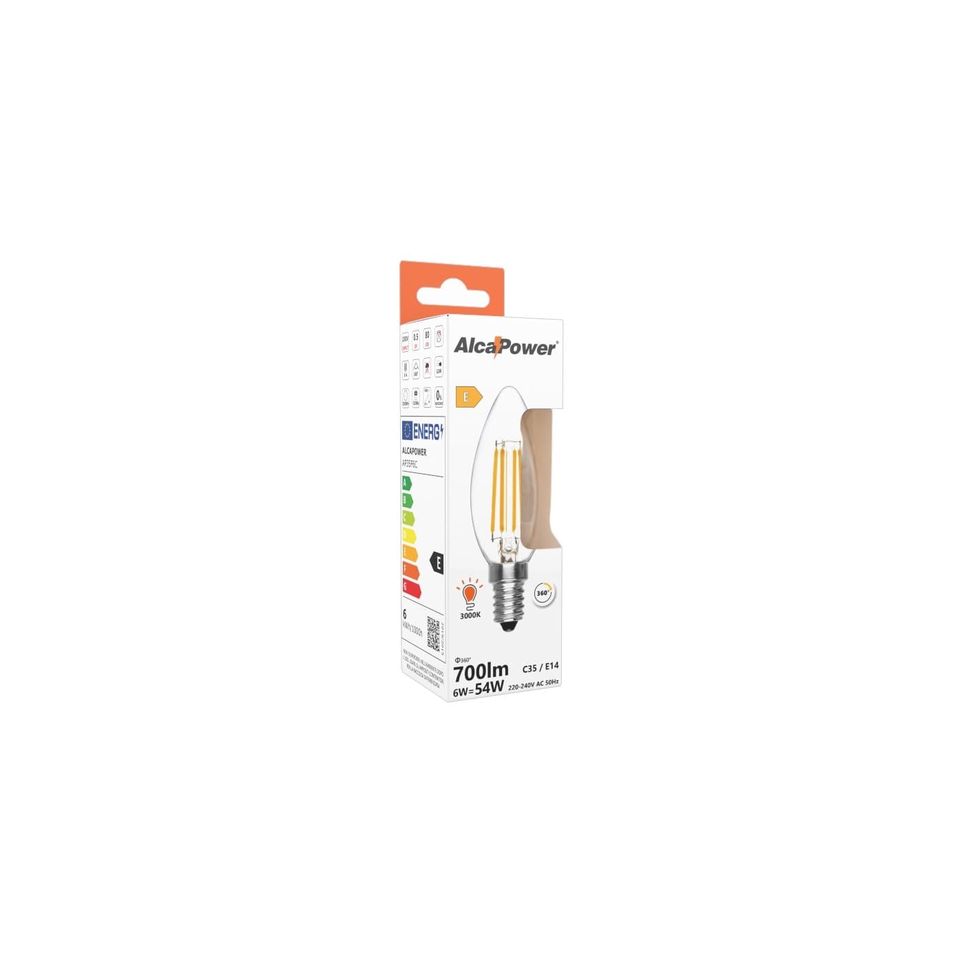 Alca Power C35 6W 230V 810LM 3000K E14 lampada oliva a filamento a led vetro trasparente - 4