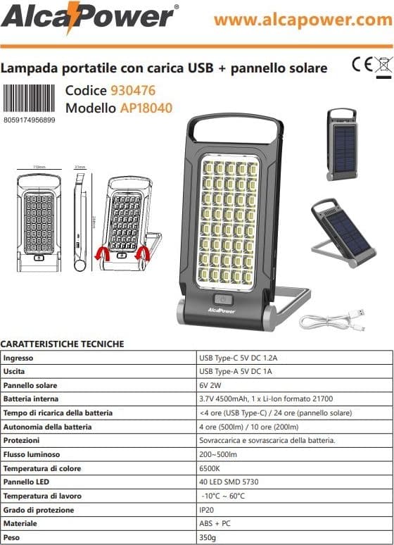 Alca Power lampada portatile con carica USB + pannello solare - 2