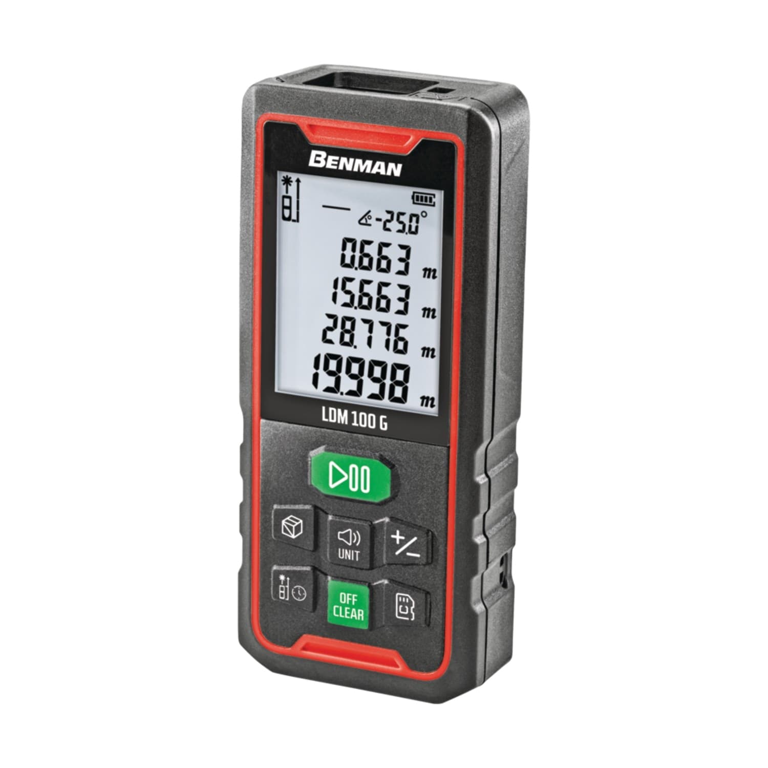 Benman LDM 100 G IP44 max 100mt distanziometro metro ricaricabile laser verde