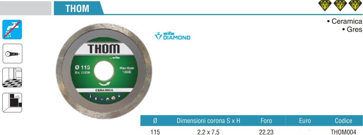 Sifa Thom 115mm disco diamantato universale per taglio piastrelle ceramica e gres - 5