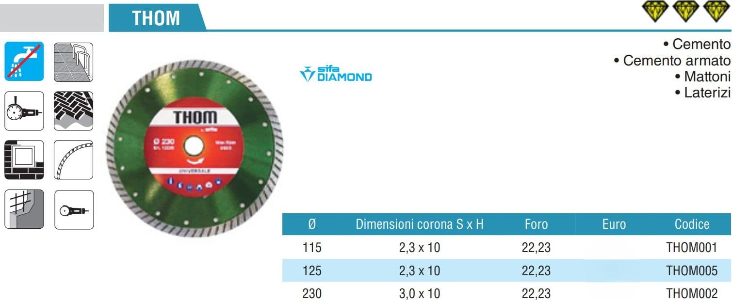 Sifa Thom 230mm disco diamantato universale per taglio cemento, cemento armato, mattoni, laterizi - 5