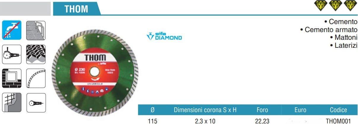 Sifa Thom 115mm disco diamantato universale per taglio cemento, cemento armato, mattoni, laterizi - 5