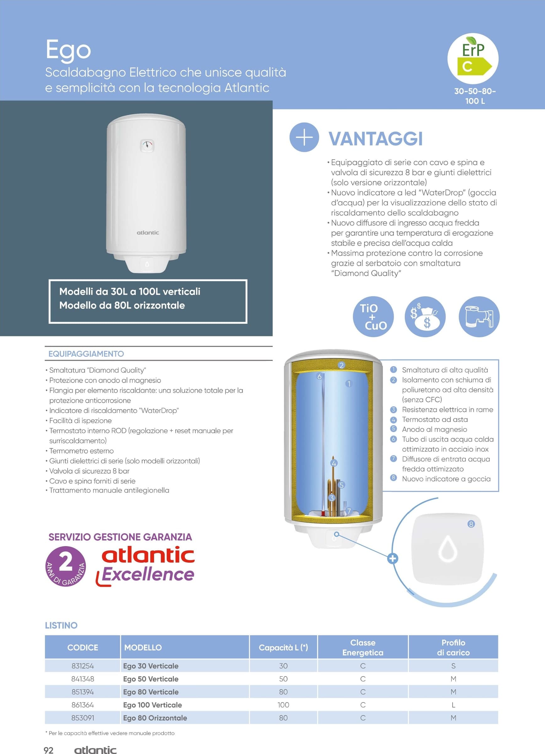 Atlantic Ego scaldabagno boiler elettrico 50lt verticale - 2 anni di garanzia - 6