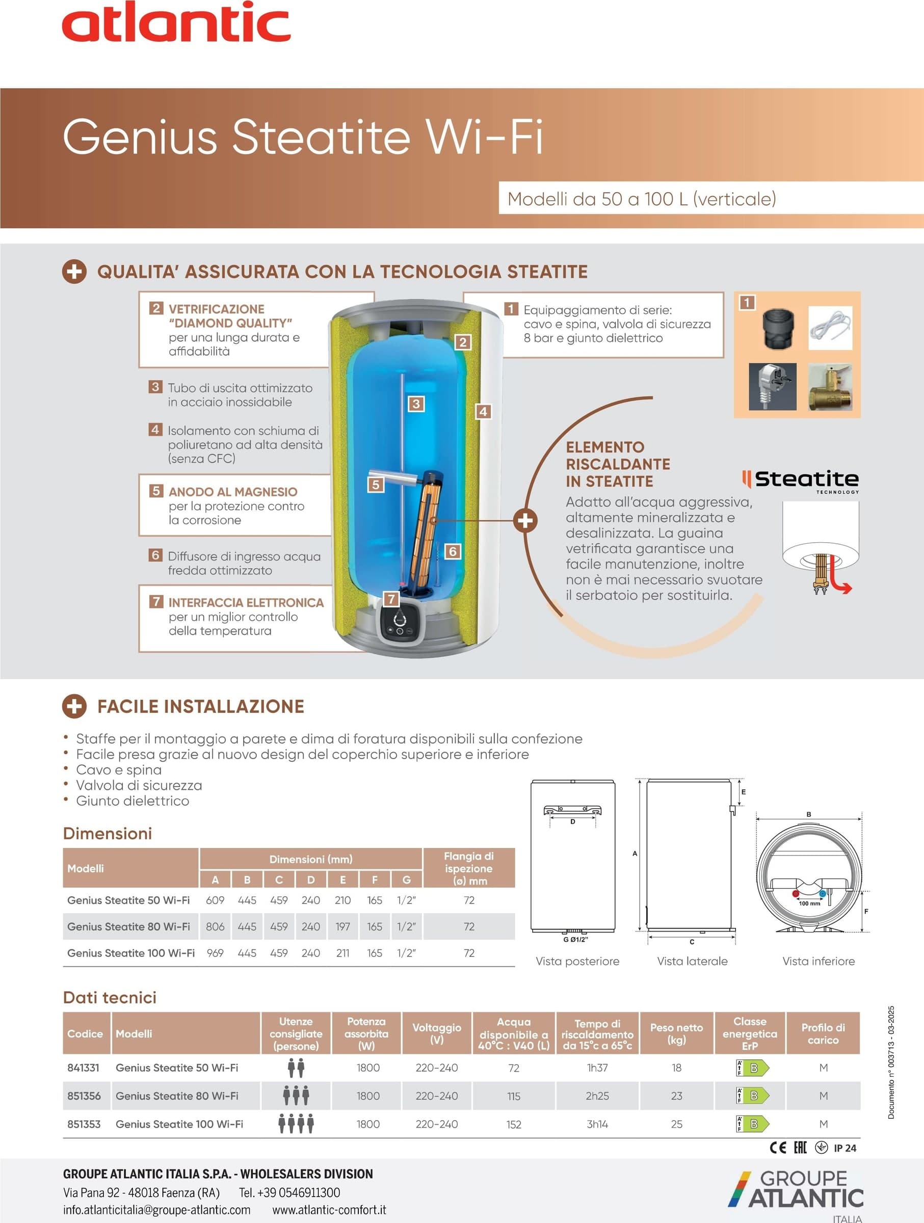 Atlantic Genius Steatite scaldabagno boiler elettrico 80lt verticale - 2 anni di garanzia - 6
