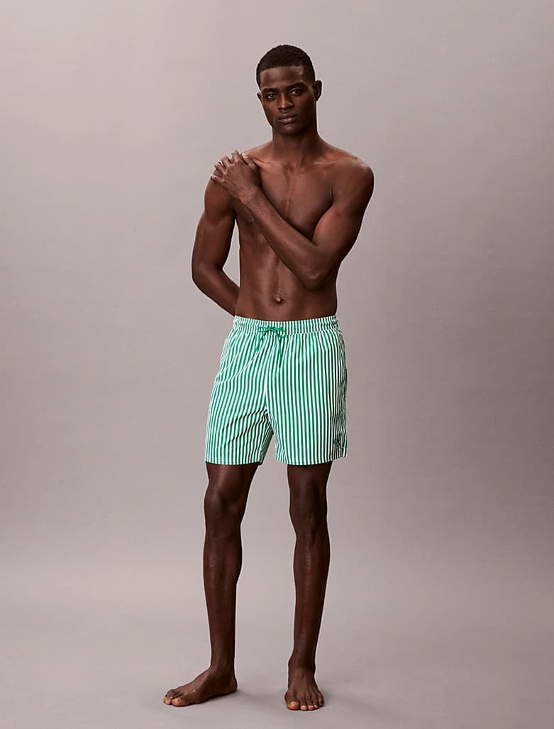 Boxer Mare Uomo Calvin Klein a Righe Corto con CK Monogram e Cordoncino Medio - 19