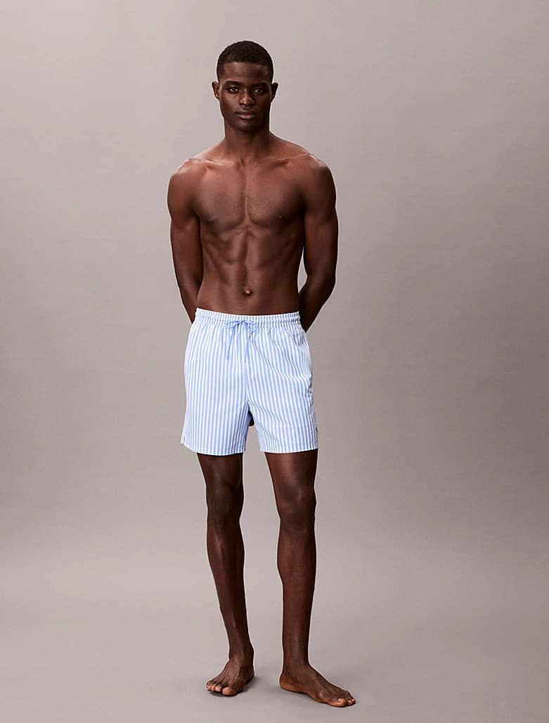 Boxer Mare Uomo Calvin Klein a Righe Corto con CK Monogram e Cordoncino Medio - 20