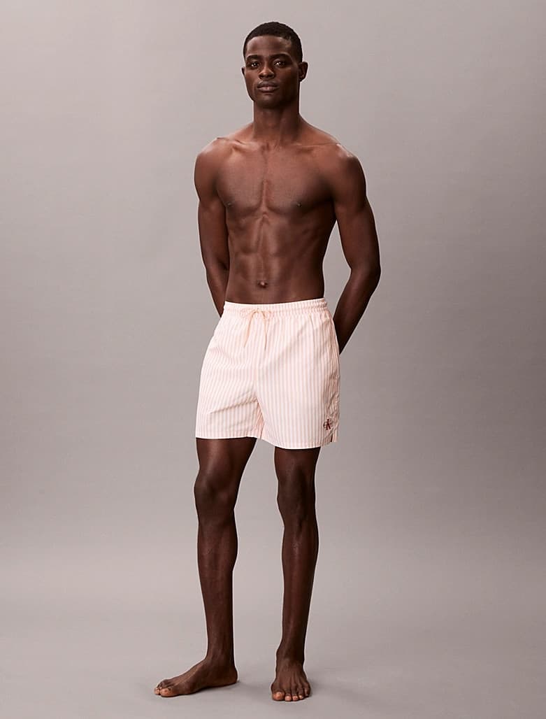 Boxer Mare Uomo Calvin Klein a Righe Corto con CK Monogram e Cordoncino Medio - 2